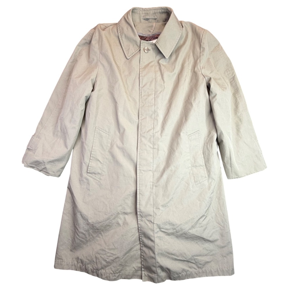 London Towne Mens Trench Coat 38 Short Tan Removable Faux Fur Liner Khaki